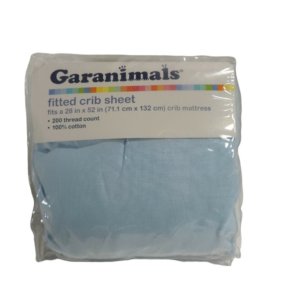 Garanimals Fitted Crib Sheet Light Blue 100% Cotton Baby Toddler Fits 25 x 52in